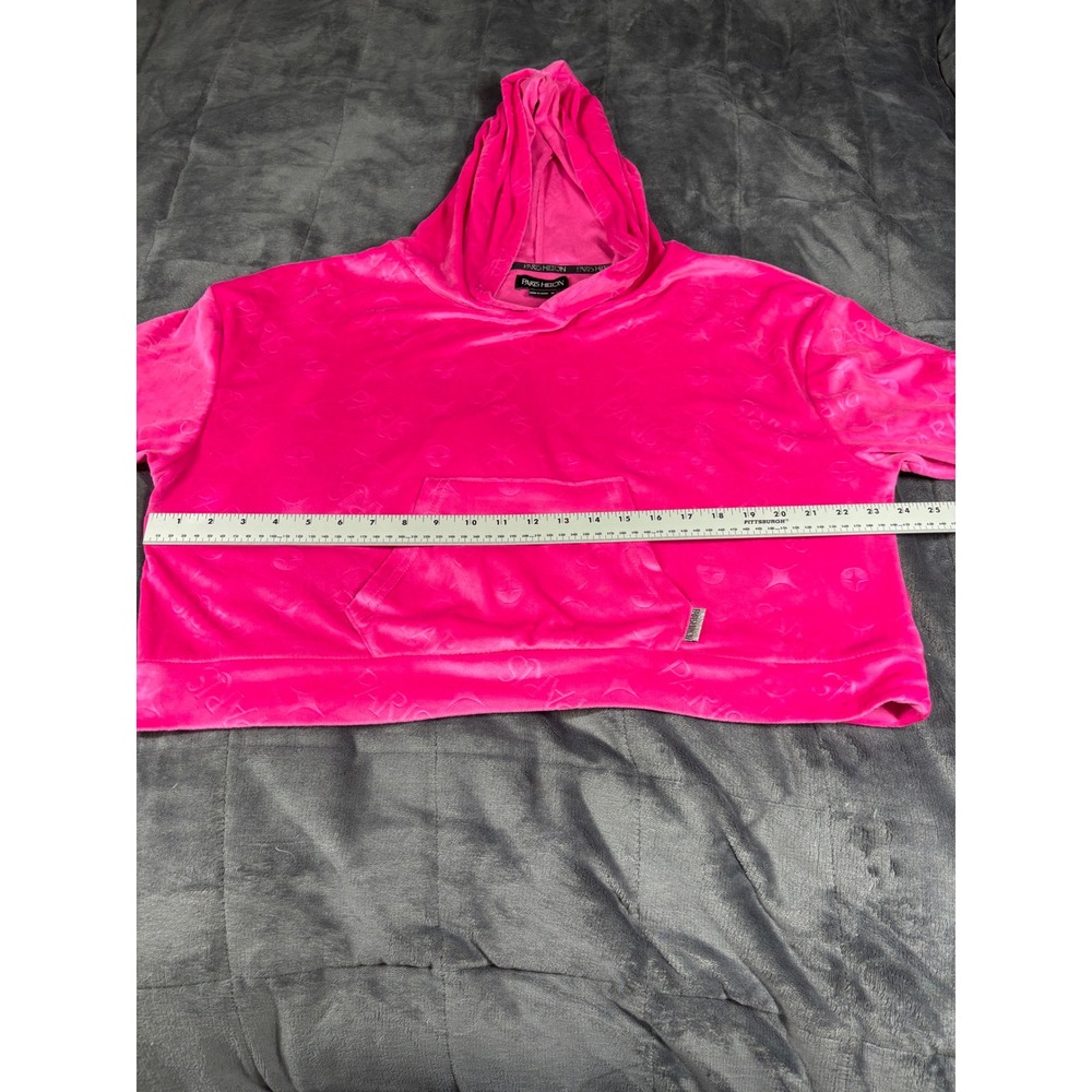 Paris Hilton‎ Womens XL Hot Pink Velour Cropped Hoodie Thats Hot Rhinestone Y2K - Picture 4 of 9